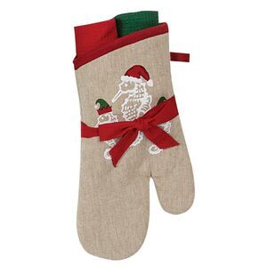 Santas Helpers Coastal Seahorses Oven Mitt and Kitchen Dish Towels Gift Set of 3